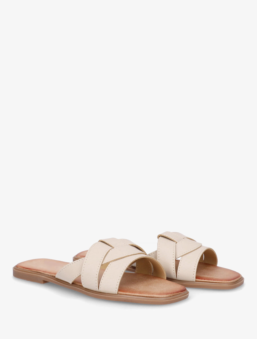 Mules plates à bride effet croisé - Beige - 4