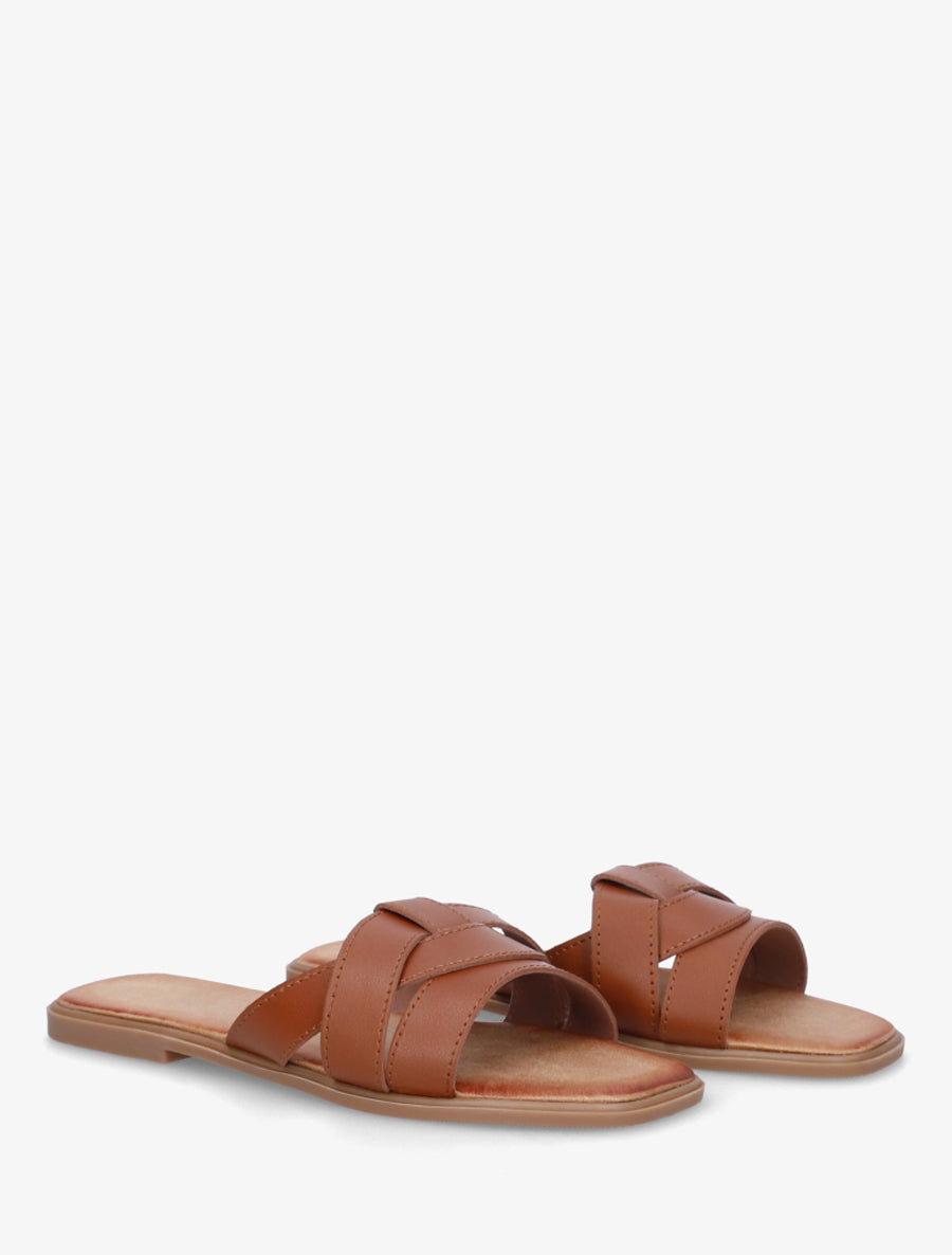 Mules plates à bride effet croisé - Marron - 4