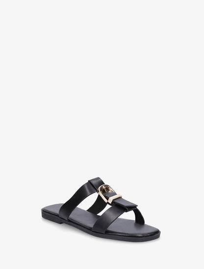 Nu-pieds en simili à boucle décorative - Noir - 2