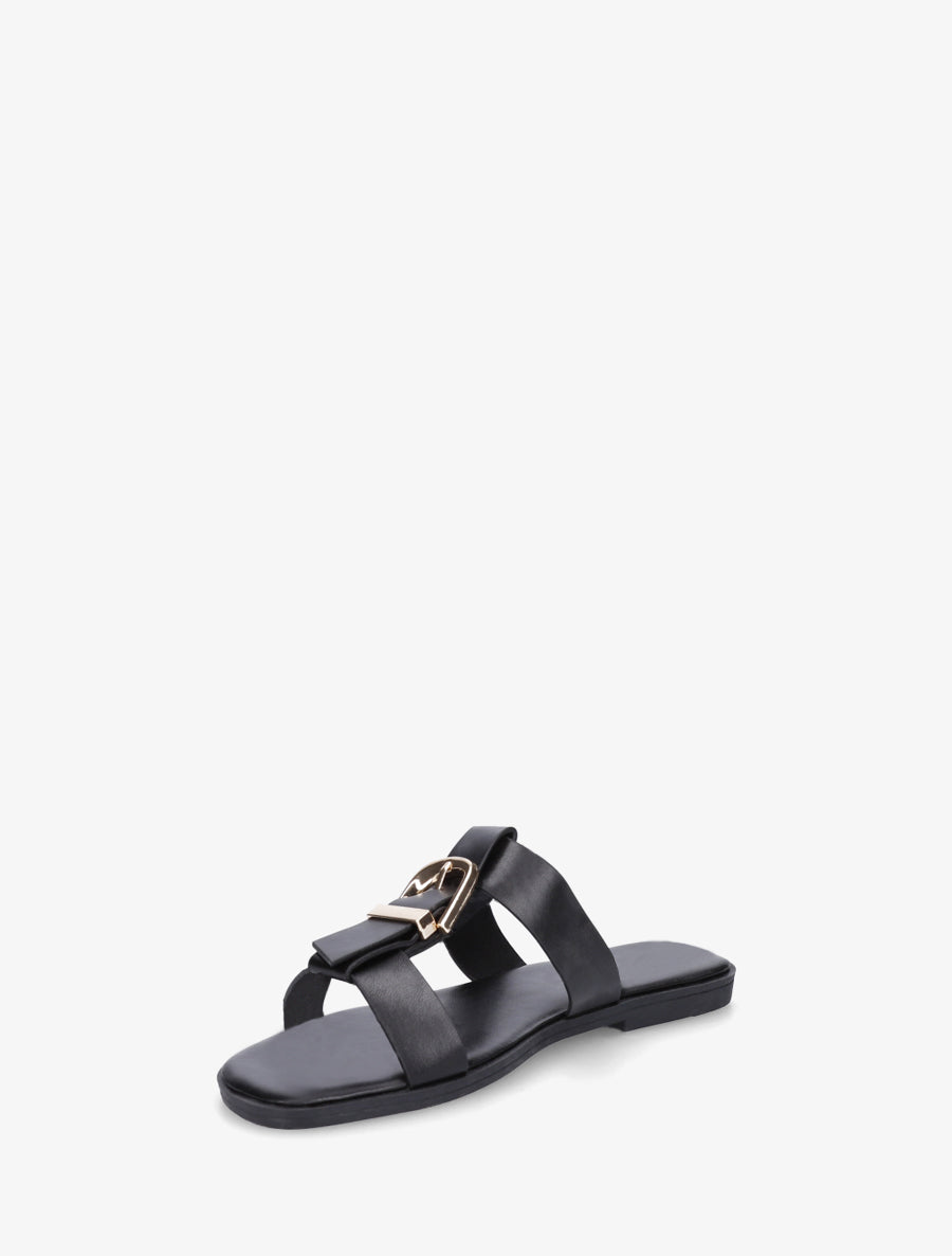 Nu-pieds en simili à boucle décorative - Noir - 3