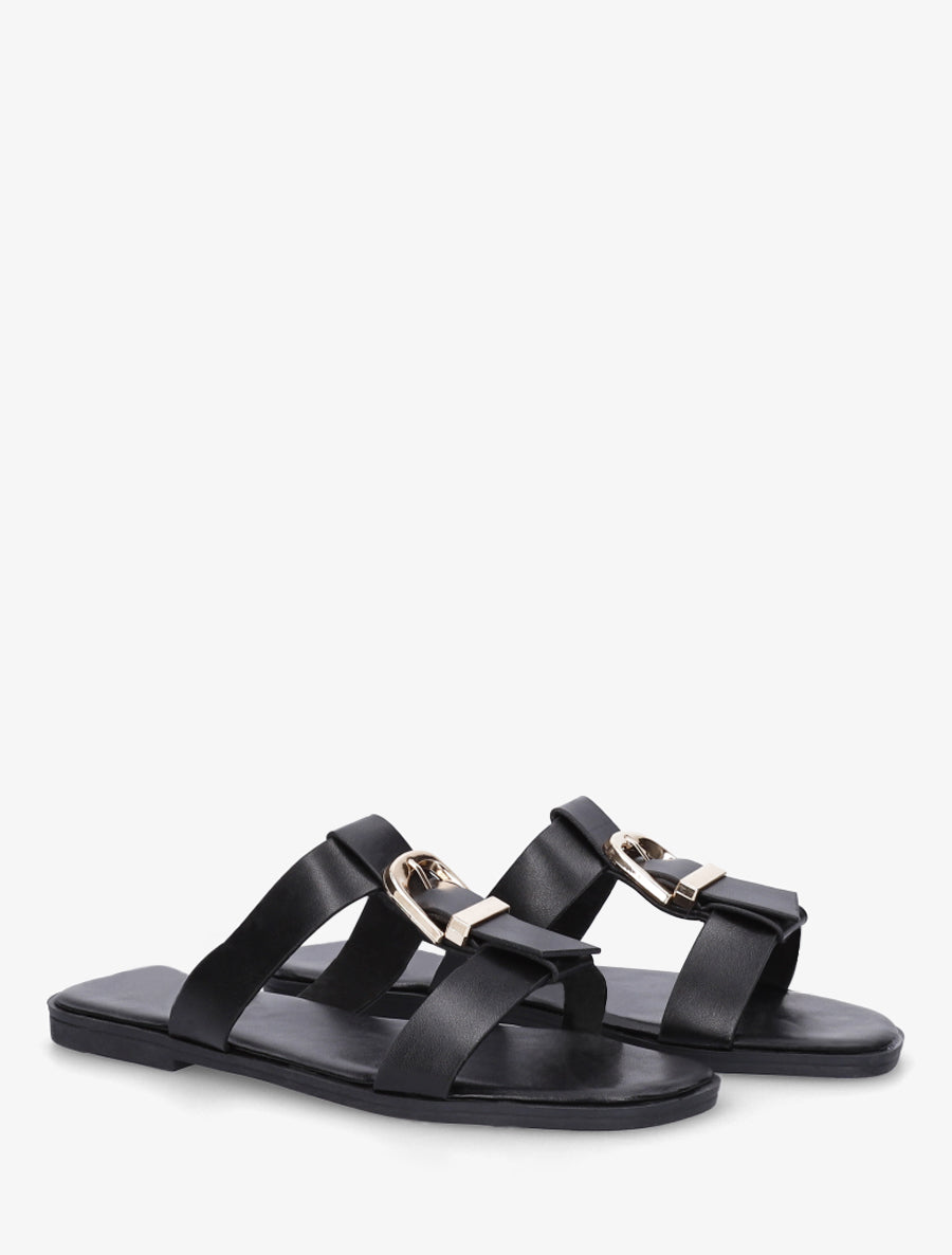Nu-pieds en simili à boucle décorative - Noir - 4