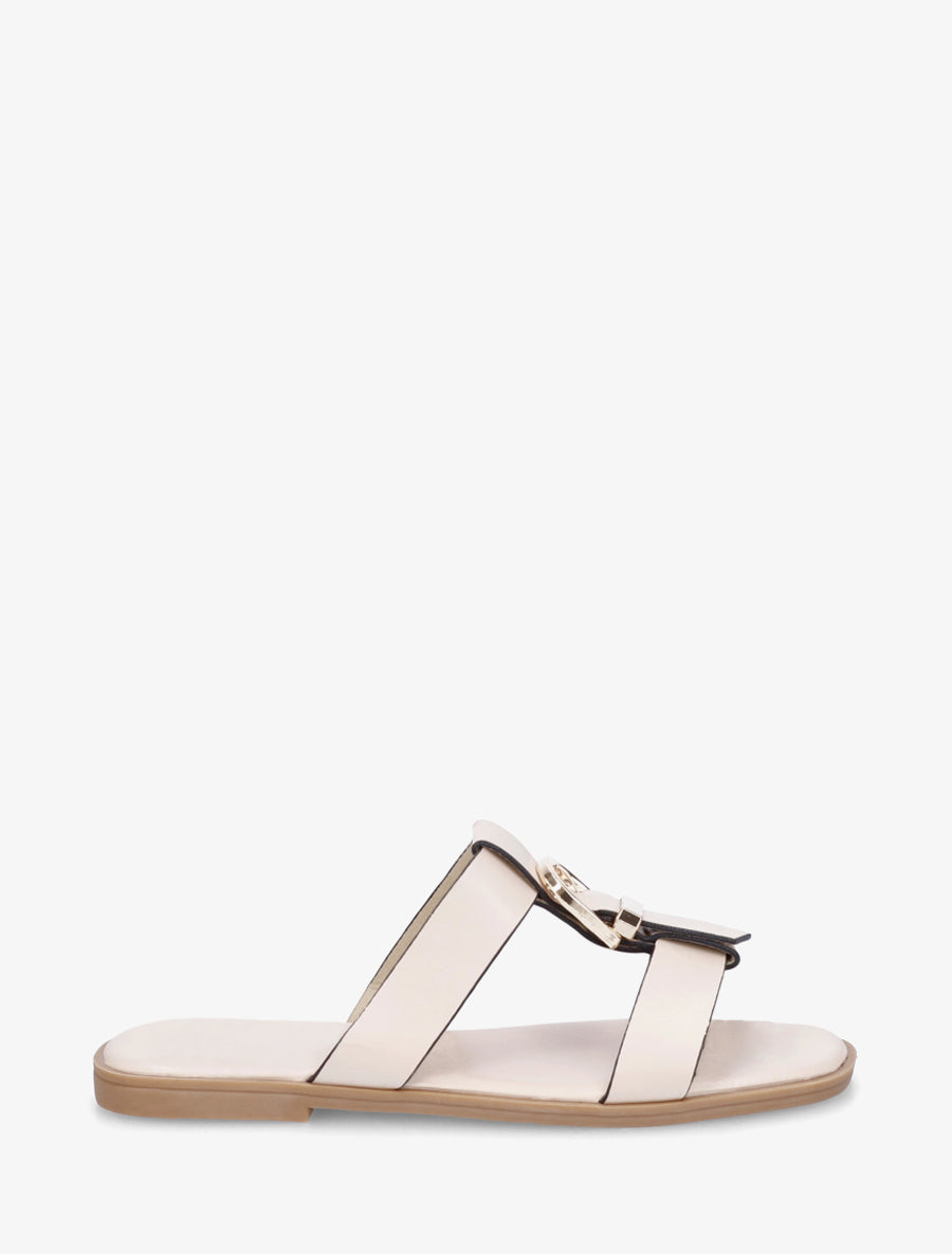 Nu-pieds en simili à boucle décorative - Beige - 1