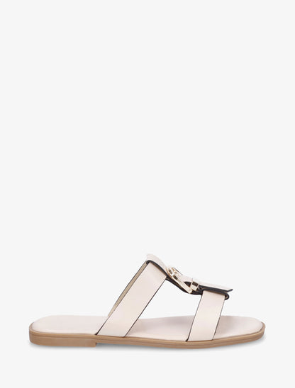Nu-pieds en simili à boucle décorative - Beige - 1
