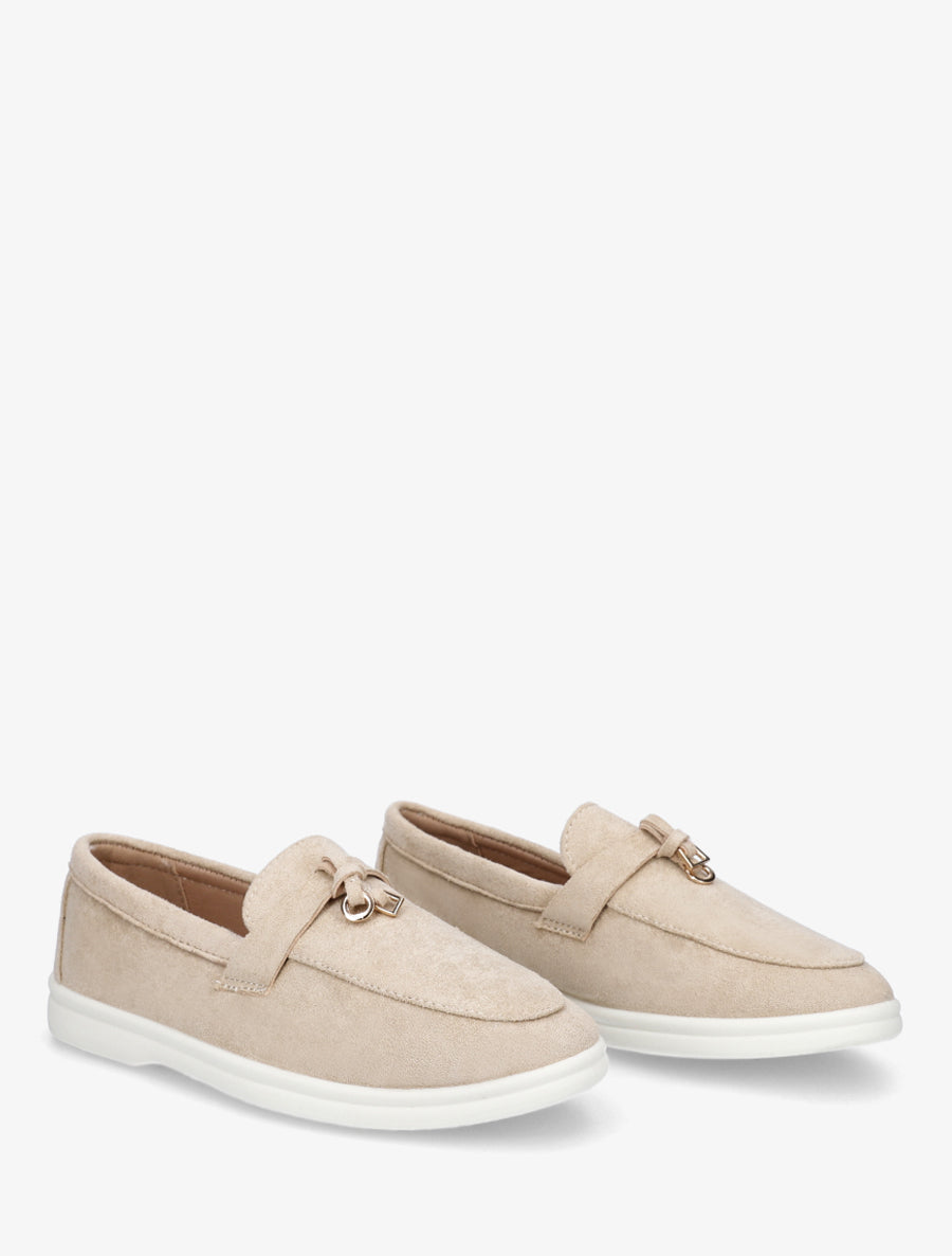 Mocassins en suédine à semelle plate - Beige - 4