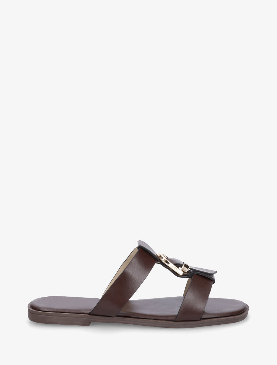 Nu-pieds en simili à boucle décorative - Marron - 1