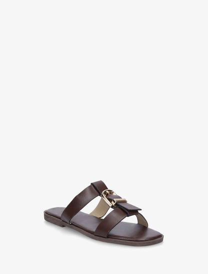 Nu-pieds en simili à boucle décorative - Marron - 2
