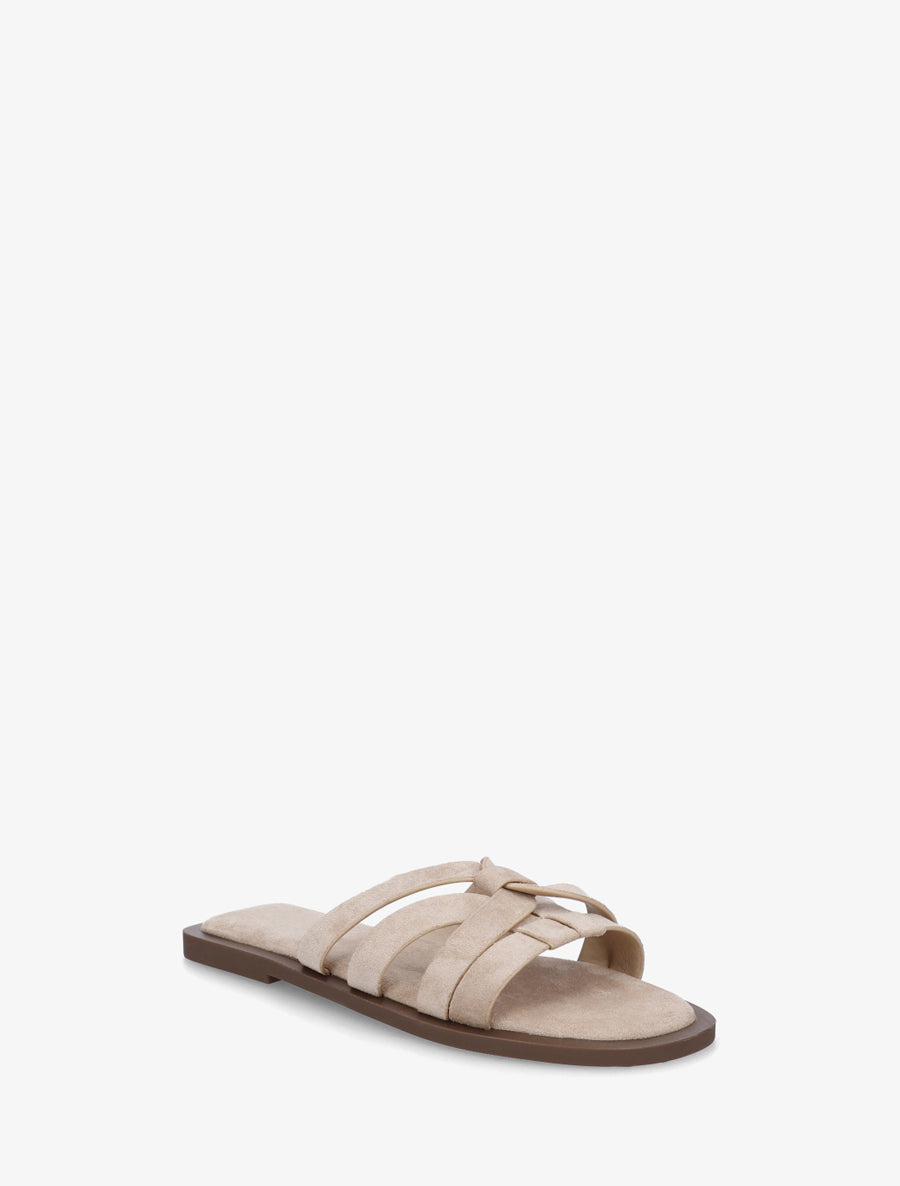 Mules plates entrelacées en suédine - Beige - 2