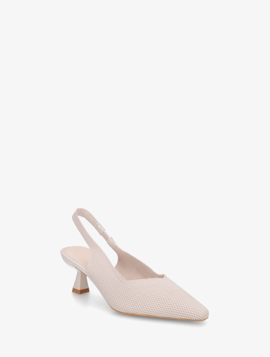 Escarpins en tissu à talon ouvert - Beige - 2