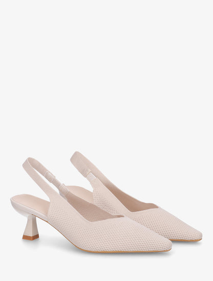 Escarpins en tissu à talon ouvert - Beige - 4