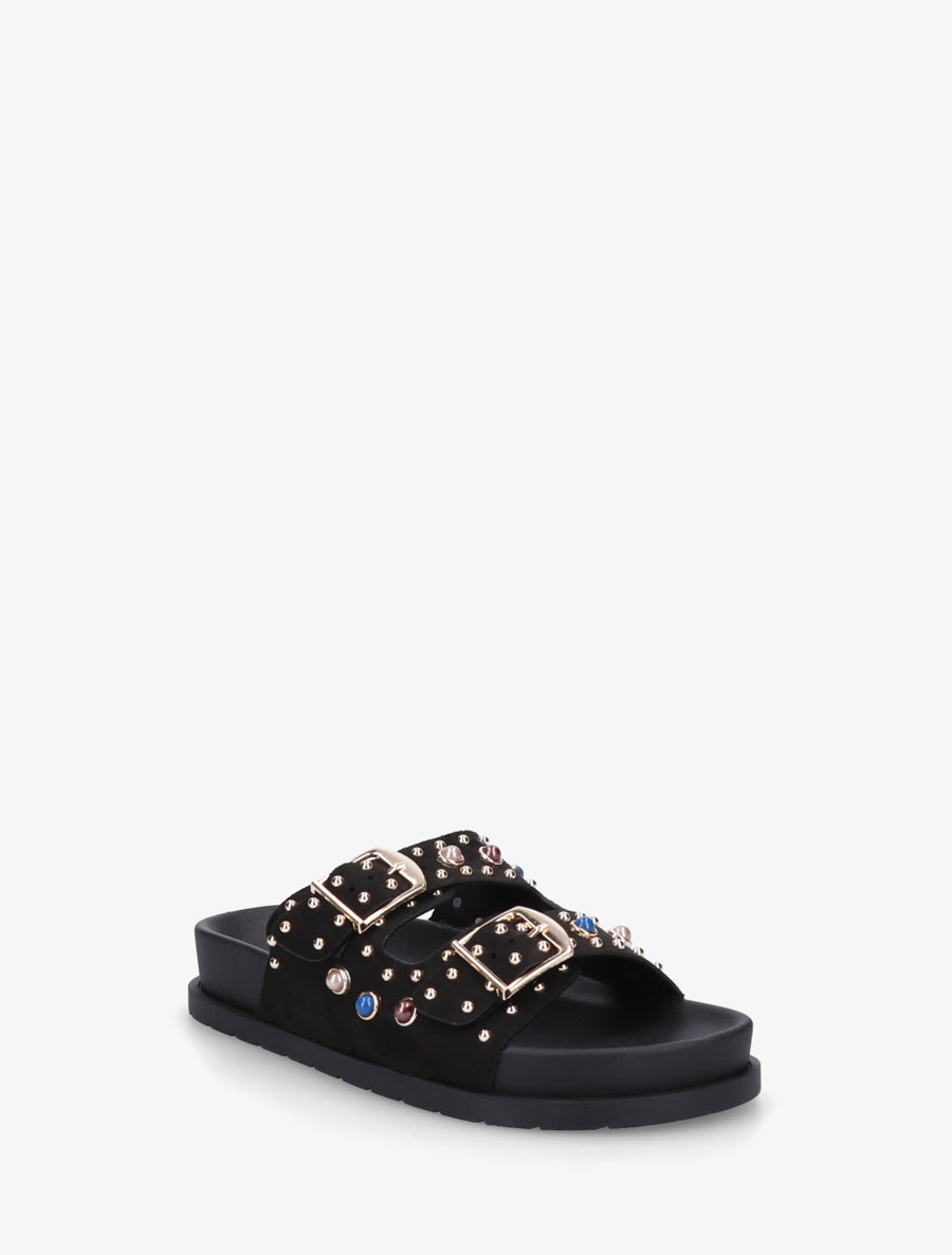 Claquettes en suédine à perles et clous - Noir - 2