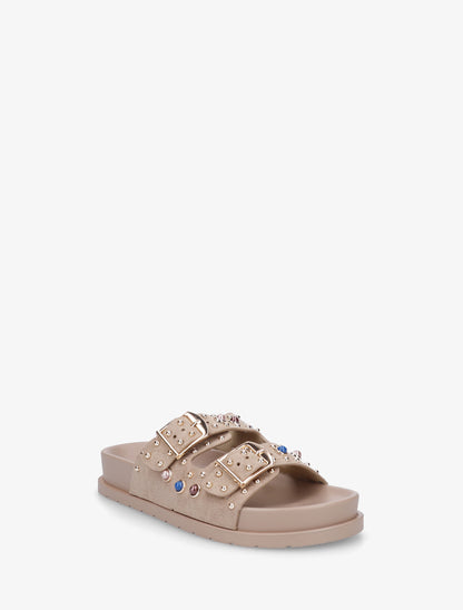 Claquettes en suédine à perles et clous - Taupe - 2