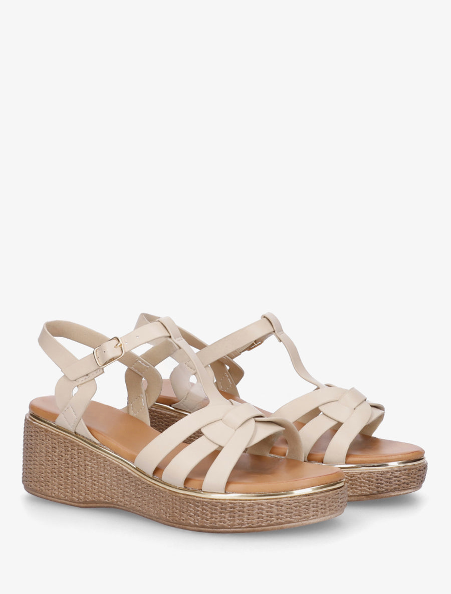 Sandales compensées style salomé - Beige - 4