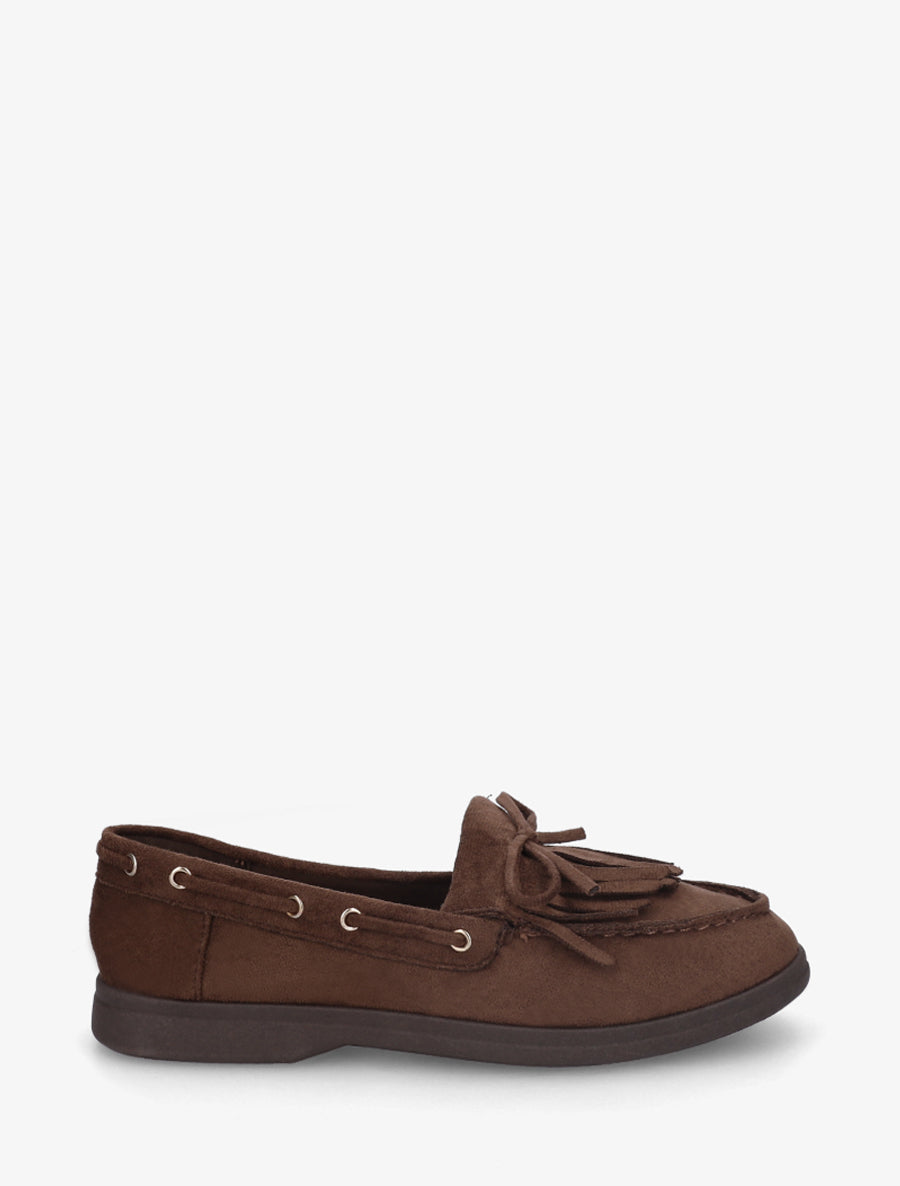 Mocassins en suédine à franges et noeud - Marron - 1