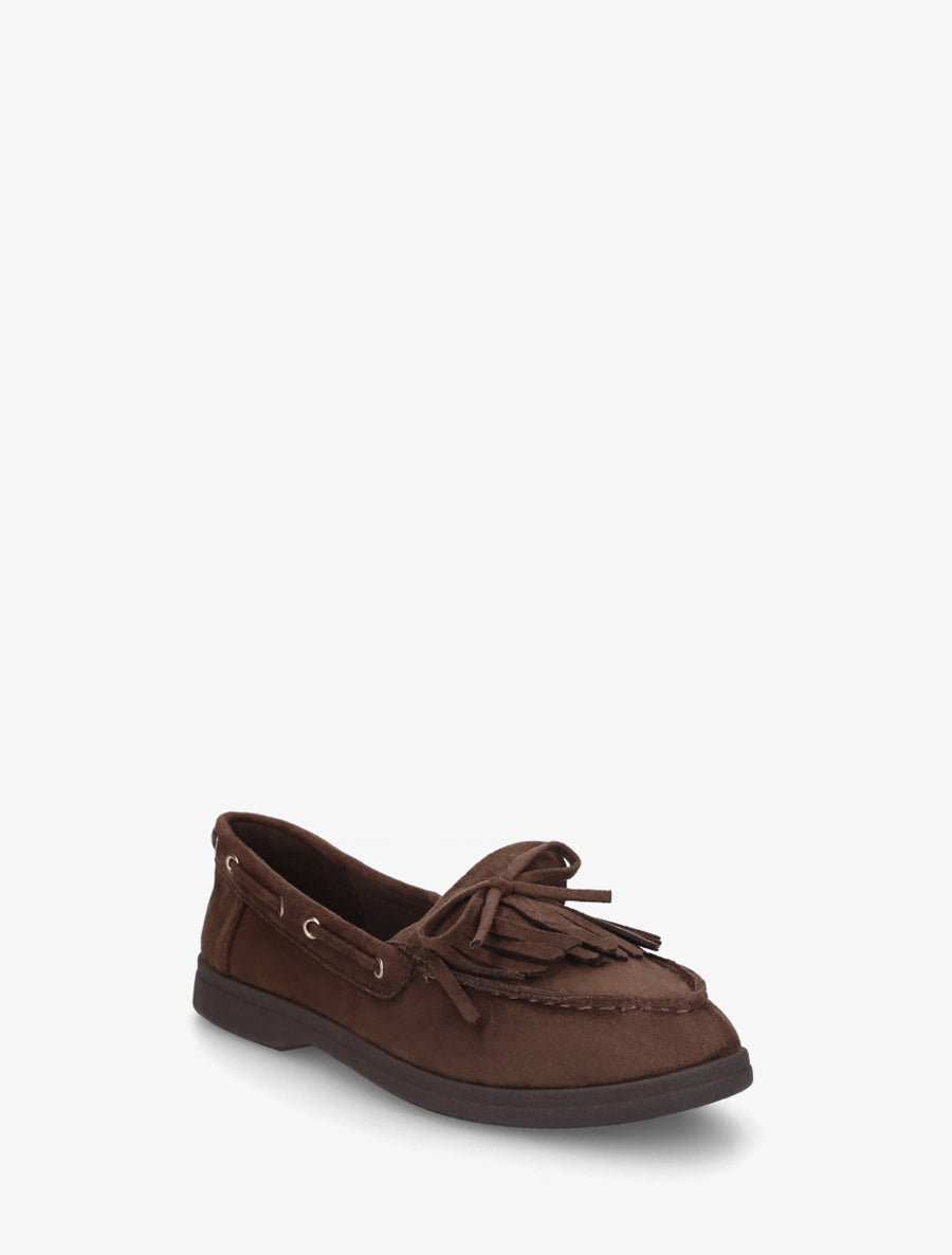 Mocassins en suédine à franges et noeud - Marron - 2