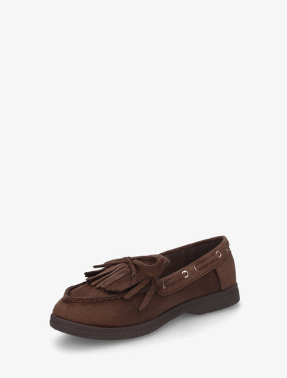 Mocassins en suédine à franges et noeud - Marron - 3