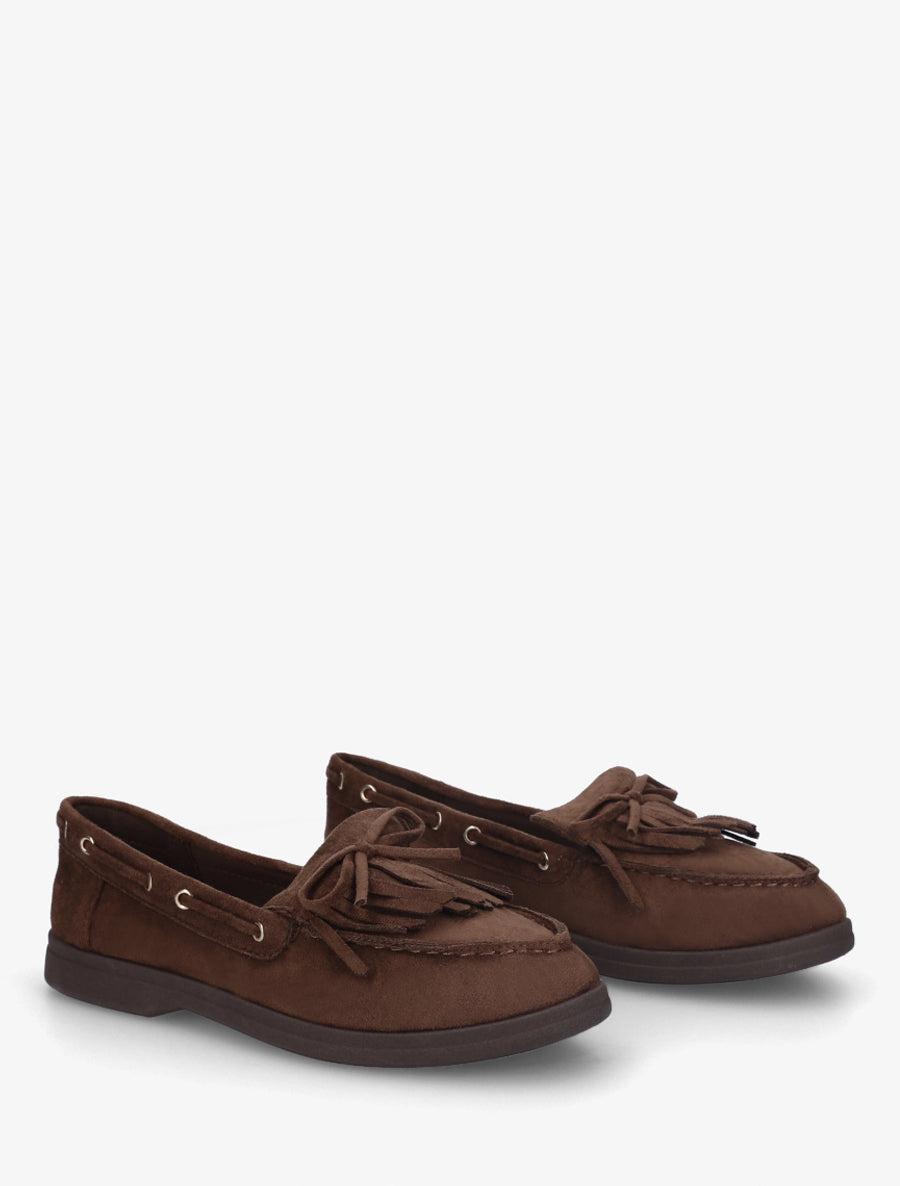 Mocassins en suédine à franges et noeud - Marron - 4