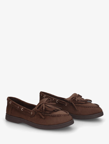 Mocassins en suédine à franges et noeud - Marron - 4