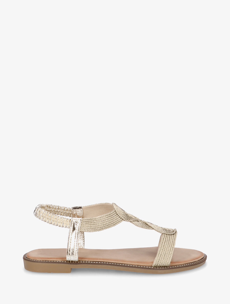 Nu-pieds tressés à cheville élastiquée - Or - 1