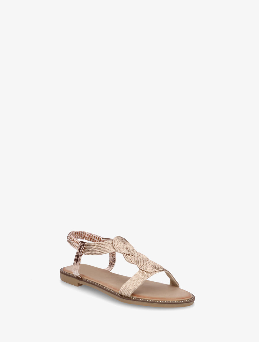 Nu-pieds tressés à cheville élastiquée - Doré rose - 2