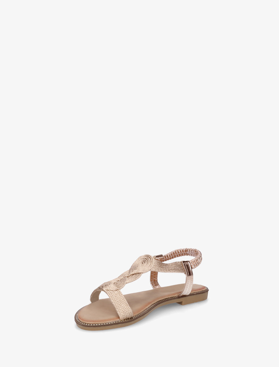 Nu-pieds tressés à cheville élastiquée - Doré rose - 3