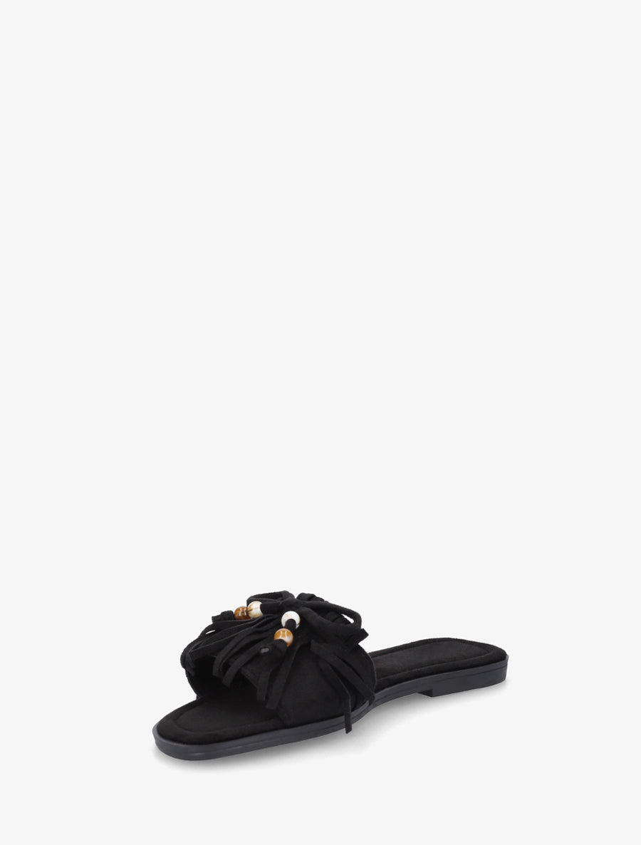 Mules en suédine à frange et noeud - Noir - 3