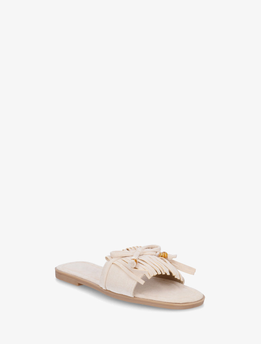 Mules en suédine à frange et noeud - Beige - 2