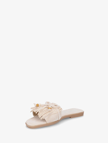 Mules en suédine à frange et noeud - Beige - 3