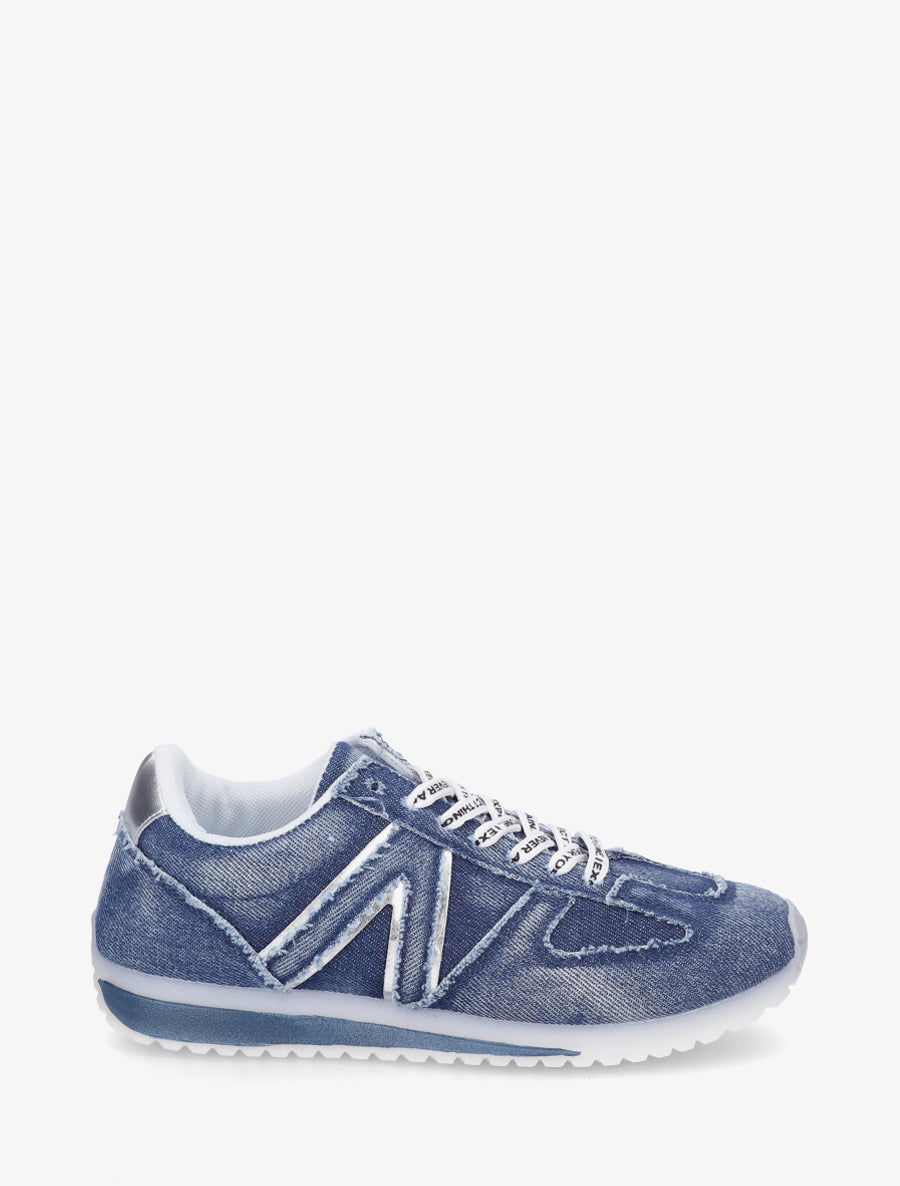 Sneakers en tissu à lacets floqués - Bleu - 1