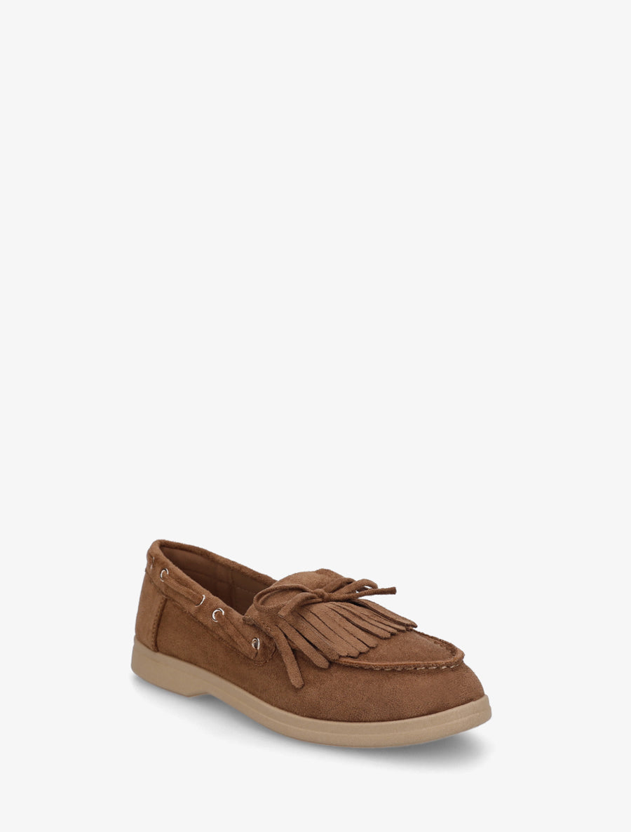 Mocassins en suédine à franges et noeud - Camel - 2