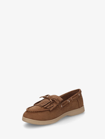 Mocassins en suédine à franges et noeud - Camel - 3