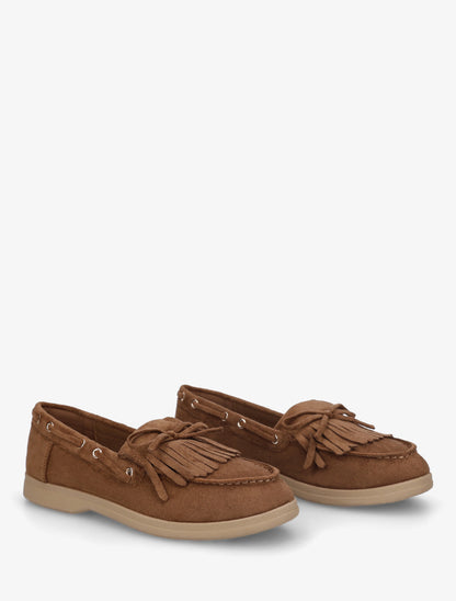 Mocassins en suédine à franges et noeud - Camel - 4