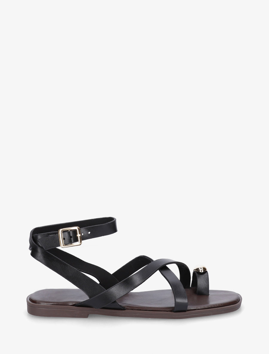 Nu-pieds à entredoigt et bijou métal - Noir - 1