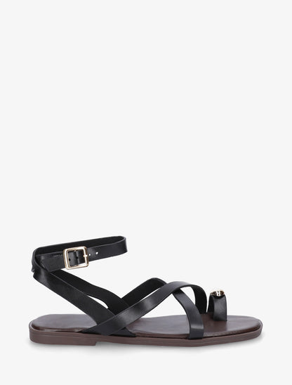 Nu-pieds à entredoigt et bijou métal - Noir - 1