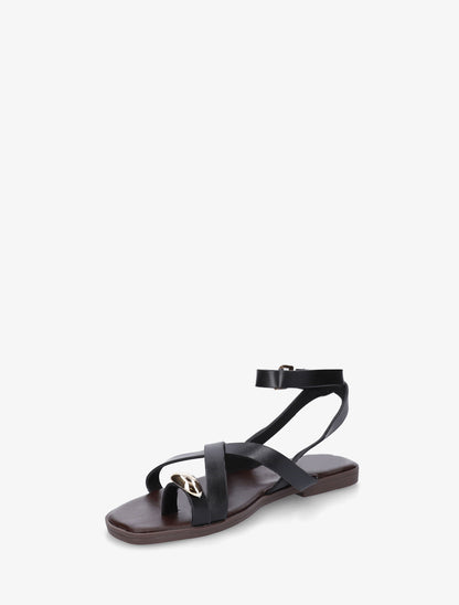 Nu-pieds à entredoigt et bijou métal - Noir - 3