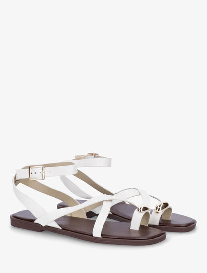 Nu-pieds à entredoigt et bijou métal - Blanc - 4