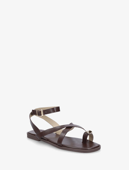Nu-pieds à entredoigt et bijou métal - Marron - 2