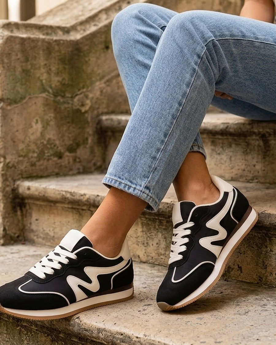 Sneakers à empiècement nubuck - Noir