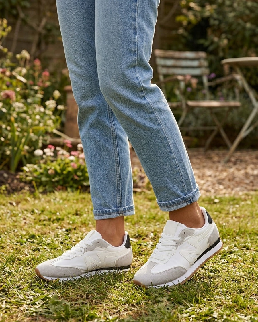 Sneakers à empiècement nubuck - Blanc