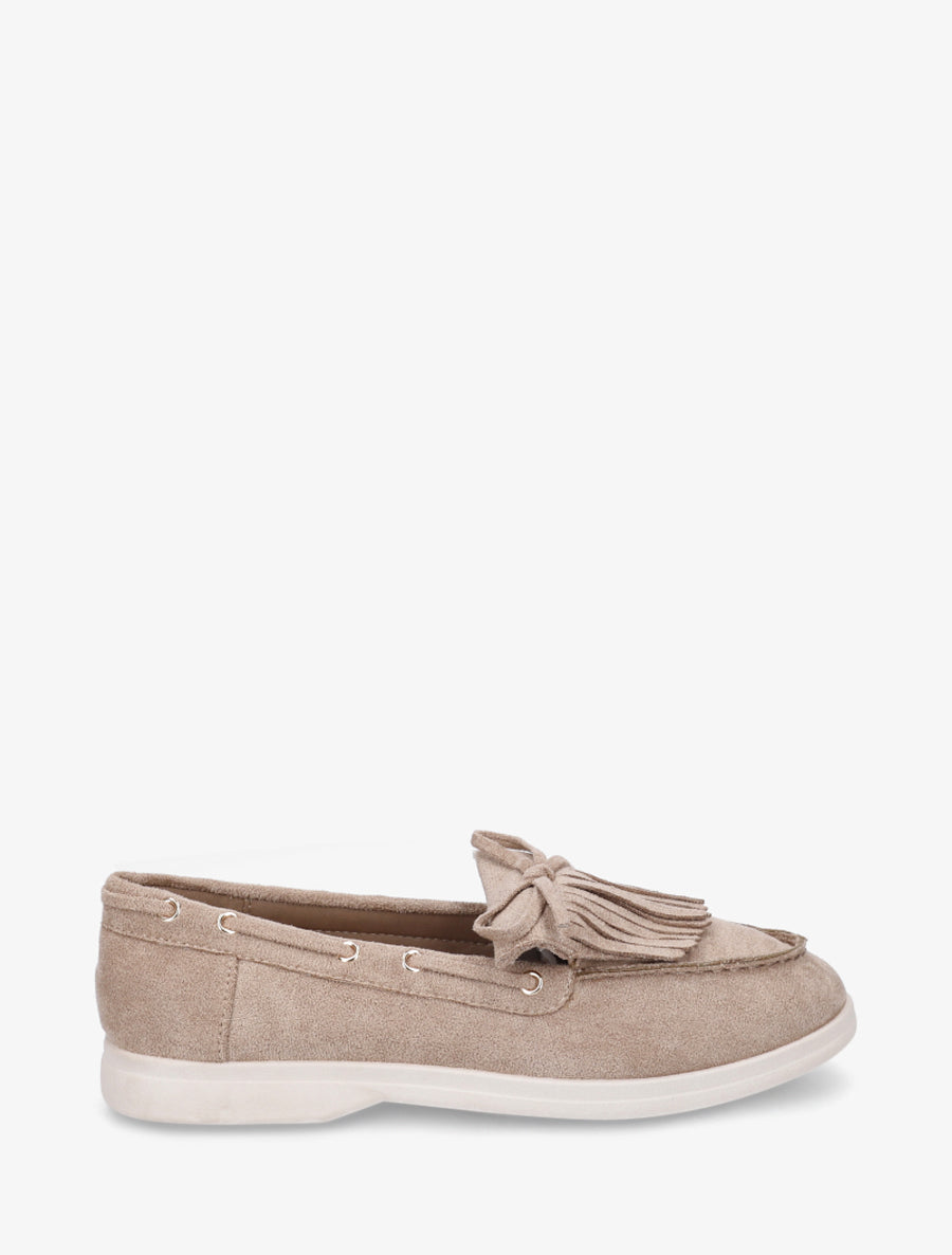 Mocassins en suédine à franges et noeud - Taupe - 1