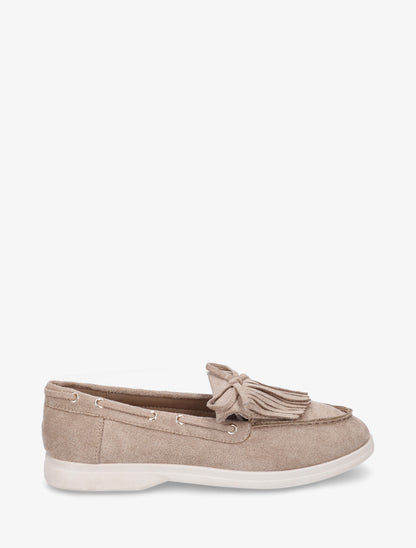 Mocassins en suédine à franges et noeud - Taupe - 1