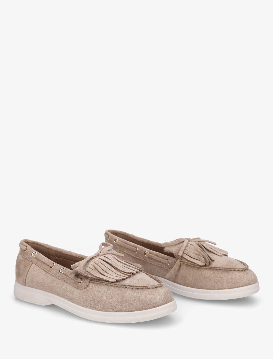 Mocassins en suédine à franges et noeud - Taupe - 4