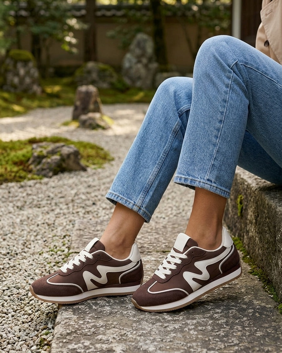Sneakers à empiècement nubuck - Marron