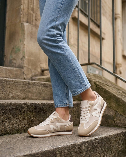 Sneakers à empiècement nubuck - Beige