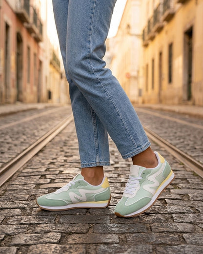Sneakers à empiècement nubuck - Vert d&