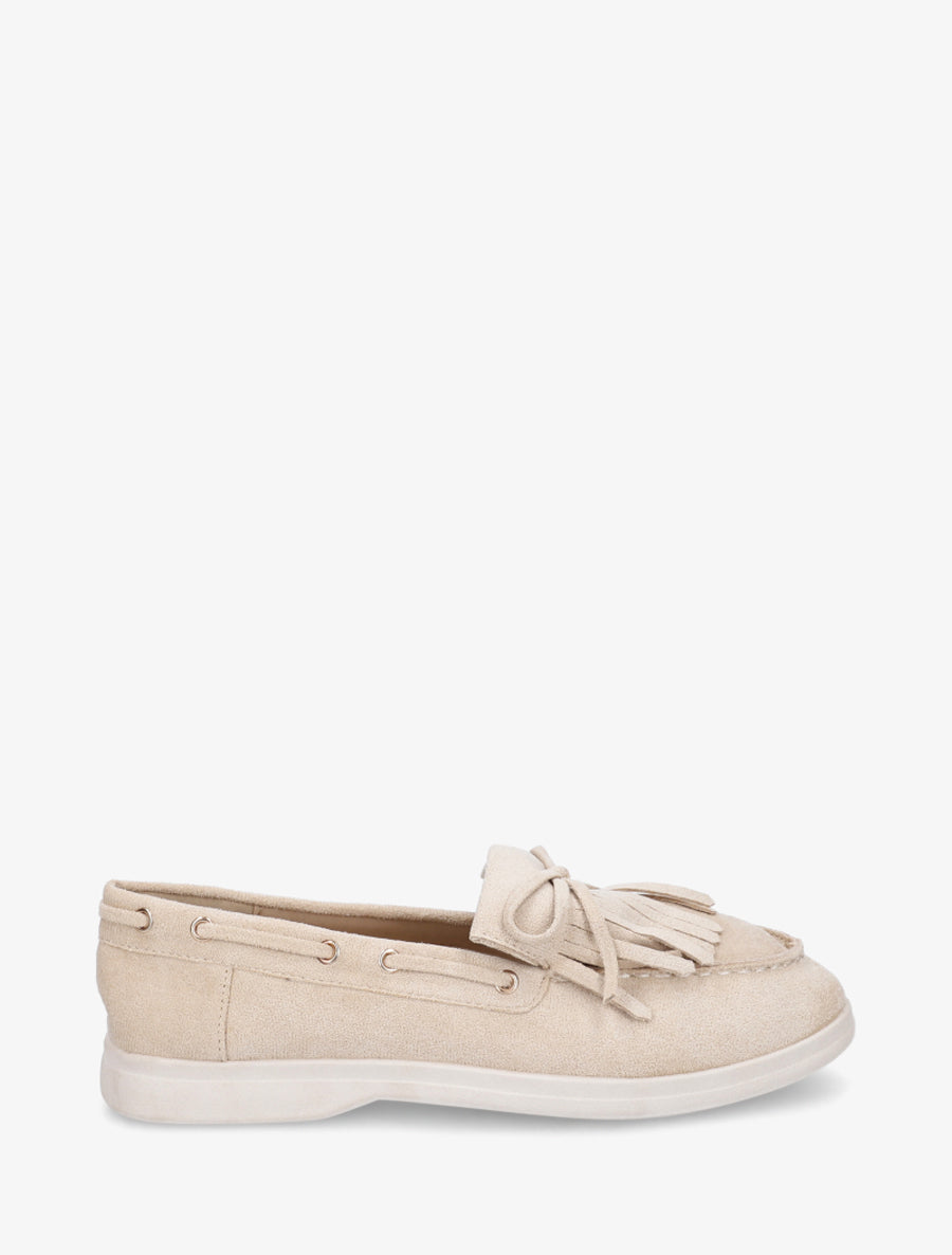 Mocassins en suédine à franges et noeud - Beige - 1