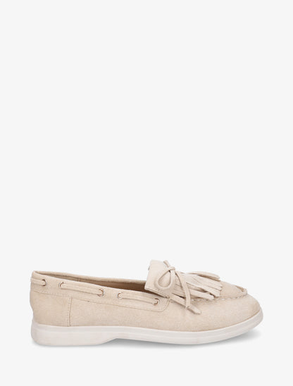 Mocassins en suédine à franges et noeud - Beige - 1