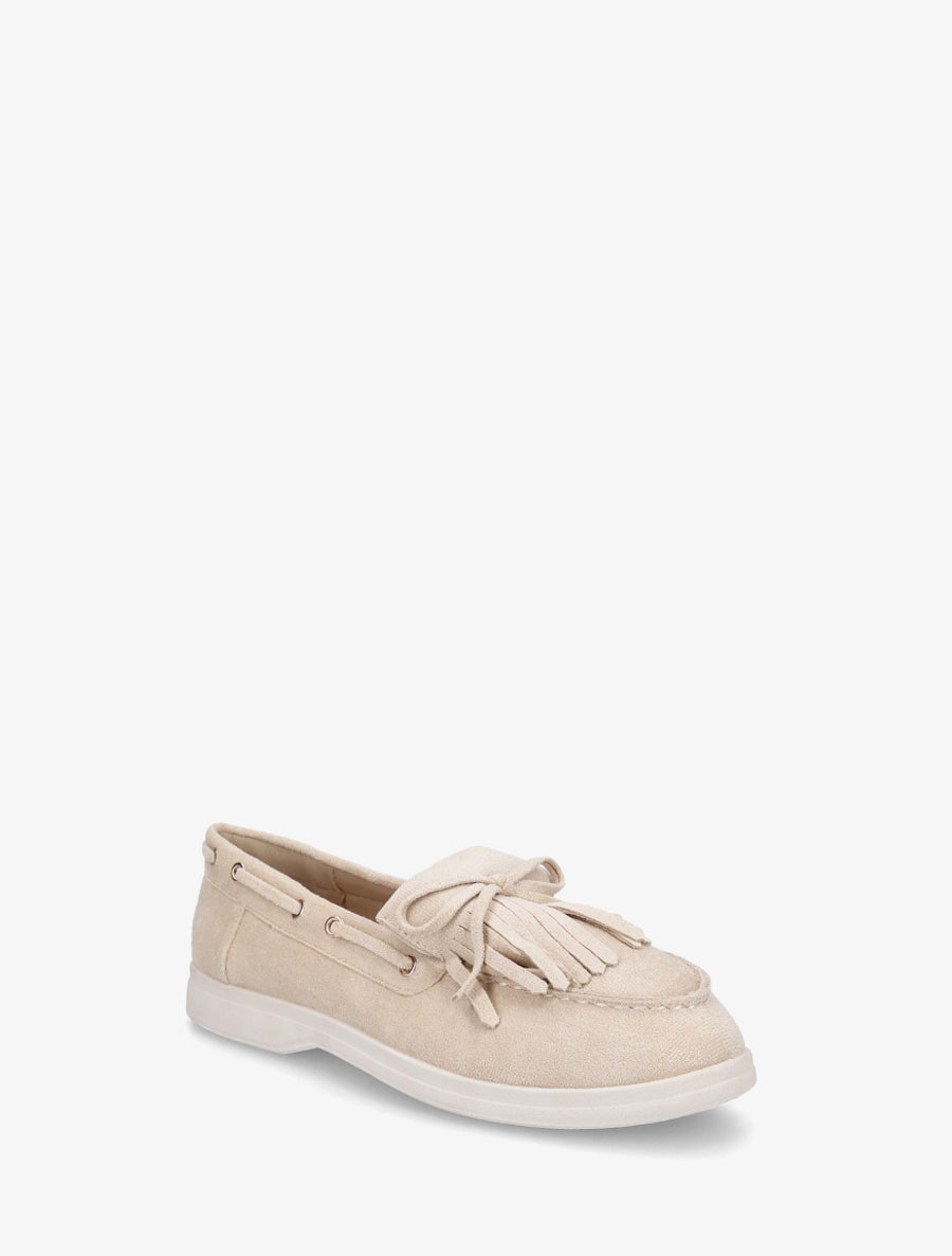 Mocassins en suédine à franges et noeud - Beige - 2