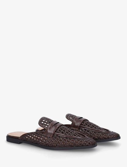 Mules style mocassin effet tressé - Marron - 4