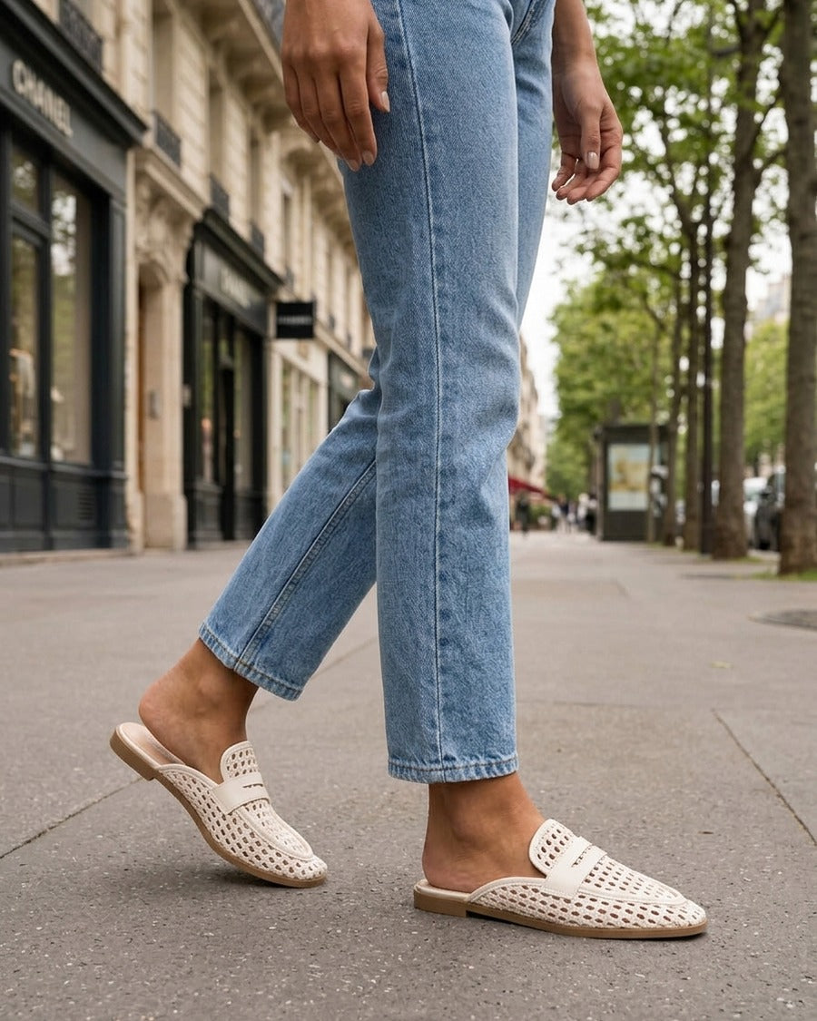 Mules style mocassin effet tressé - Beige