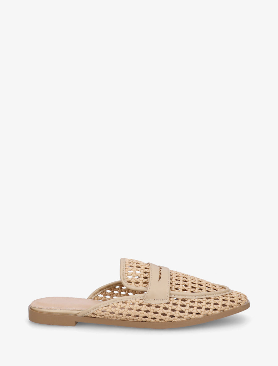 Mules style mocassin effet tressé - Beige foncé - 1